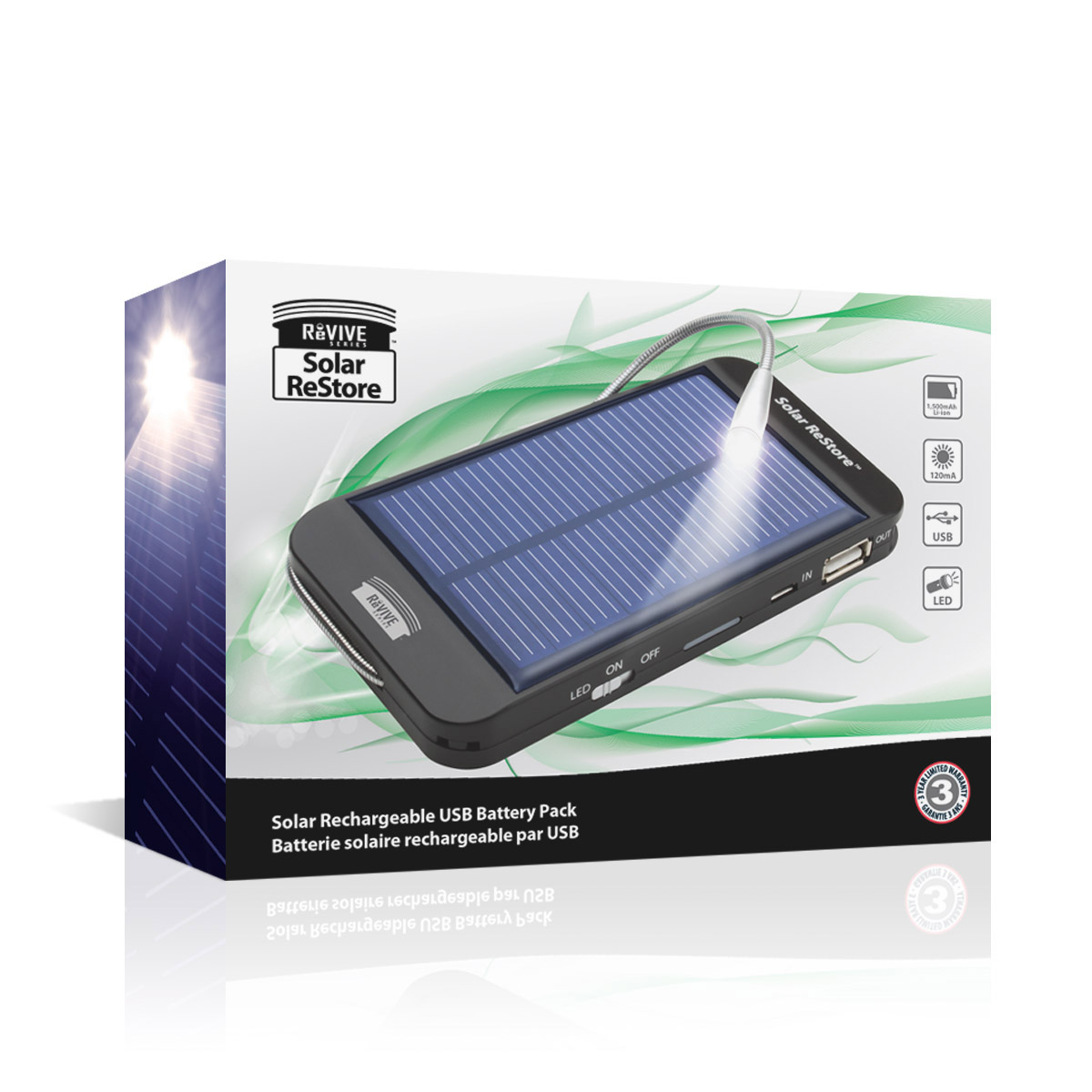 ReVIVE Solar ReStore Solar Charger and External Battery Pack with 