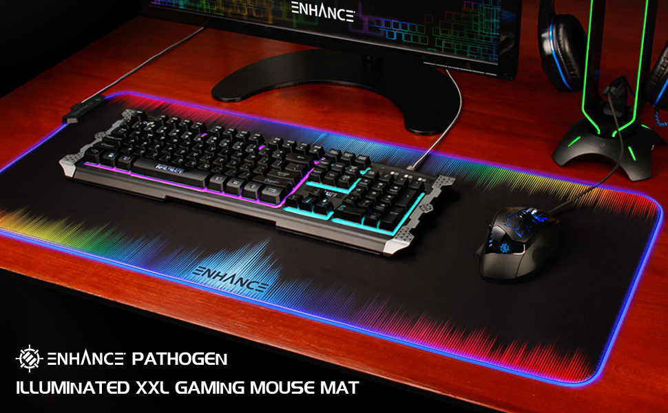 ENHANCE Extra Large LED Gaming Mouse Pad - Hard XXL Desk Mat with