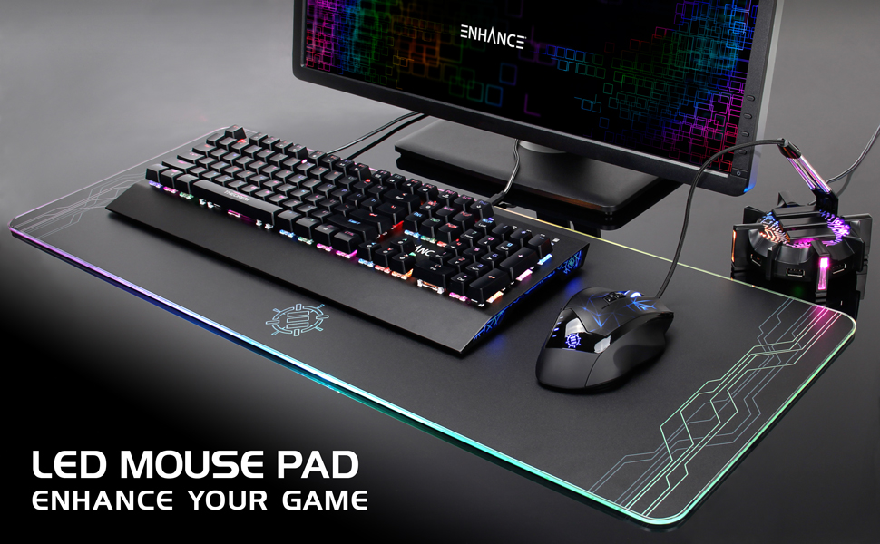 ENHANCE Extra Large LED Gaming Mouse Pad - Hard XXL Desk Mat with 7 Colors