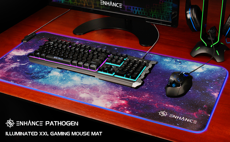 ENHANCE Extra Large LED Gaming Mouse Pad - Soft XXL Desk Mat with 7 RGB  Colors - Galaxy