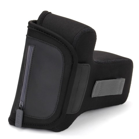DSLR Camera and Zoom Lens Sleeve Case with Accessory Storage & Strap Openings - Black
