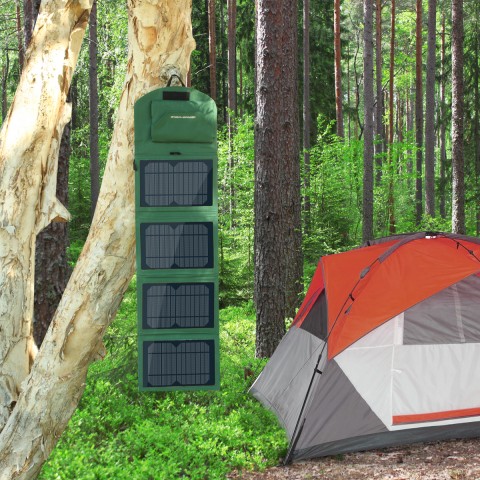 Expanding Solar Charger with Dual USB Ports , Storage Pocket & Carrying Strap - Green
