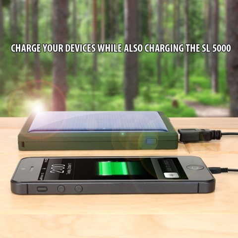 Solar Charger Battery Pack with Dual USB Ports & Built-In Stowaway USB Cable - Green