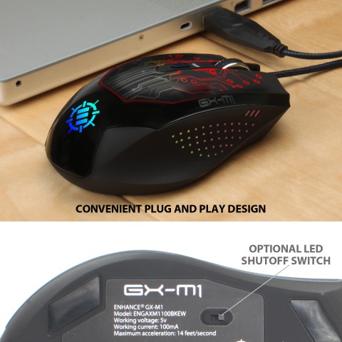 Computer Gaming Mouse with 3500 DPI & High-Precision Optical Sensor for PC - Black