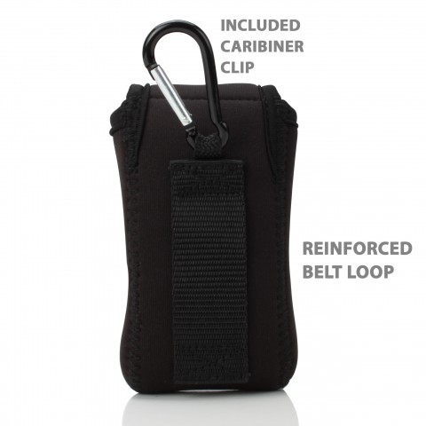 USA GEAR Flip Phone Case Belt Pouch with Belt Loop, Carabiner Clip, Easy Access - Black