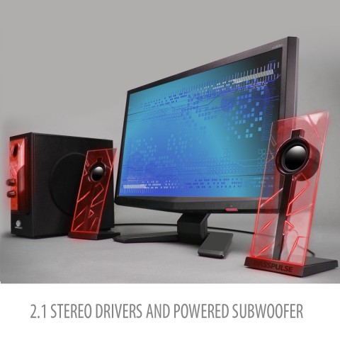 Computer Speaker Sound System with Glowing Red LED Accents - Red