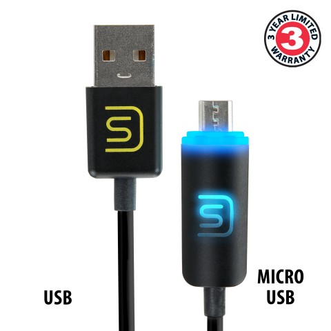 DV2 USB Smart Charger + DATASTREAM Smart LED Micro USB Data Sync Charging Cable - Black