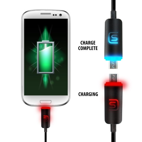 DV2 USB Smart Charger + DATASTREAM Smart LED Micro USB Data Sync Charging Cable - Black