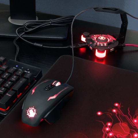 ENHANCE GX-B1 Red Gaming Mouse Bungee and Active 2.0 USB Hub - Red