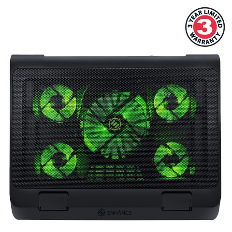 ENHANCE Laptop Cooling Stand with 5 LED Fans & Dual USB Ports for Data Pass through - Green