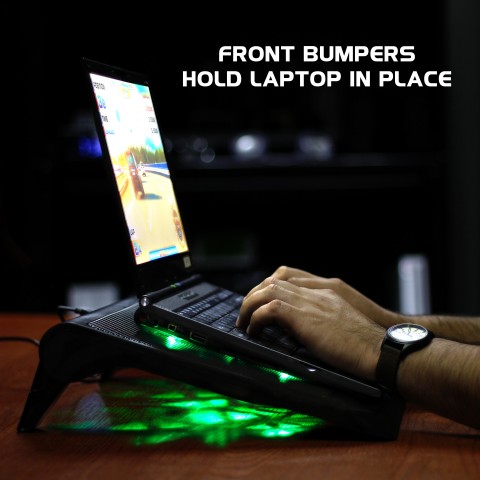 ENHANCE Laptop Cooling Stand with 5 LED Fans & Dual USB Ports for Data Pass through - Green