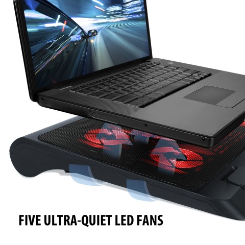 Laptop Cooling Stand with 5 LED Cooling Fans & Dual USB Ports - Red