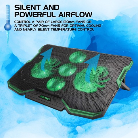 ENHANCE Cryogen Gaming Laptop Cooling Pad - 5 Quiet Cooler Fans and 2 USB Ports - Green