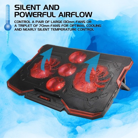 ENHANCE Cryogen Gaming Laptop Cooling Pad - 5 Quiet Cooler Fans and 2 USB Ports - Red