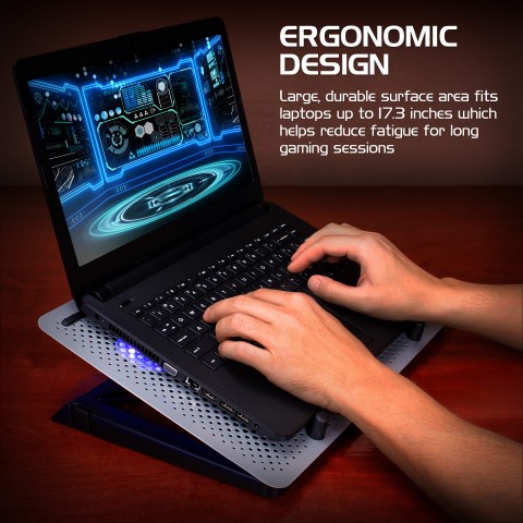 ENHANCE Cryogen 3 Gaming Laptop Cooling Pad - 5 LED Fans , Metal Cooler Surface - Silver