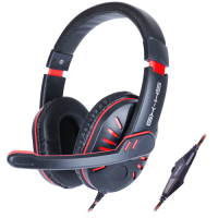 Gaming Headset with Rotating Microphone - Soft Adjustable Headband - Red - Red