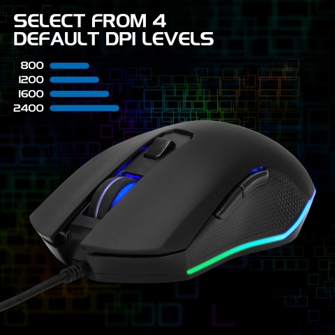 ENHANCE Infiltrate Gaming Mouse - Multi-Color LED Lighting with 4 DPI Levels - Black
