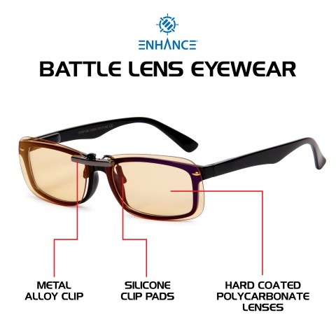 ENHANCE Battle Lens Clip On Blue Light Blocking Glasses Lens - (Clip Style) - Black