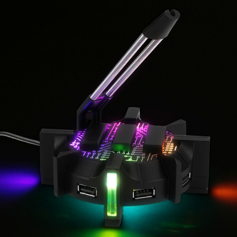 ENHANCE Pro Gaming Mouse Bungee Cable Holder - 4 Port USB Hub & 7 LED Modes - Black