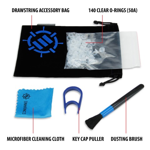 Mechanical Keyboard Modification Kit w/ O-Ring Switch Dampeners & Keycap Puller - Clear