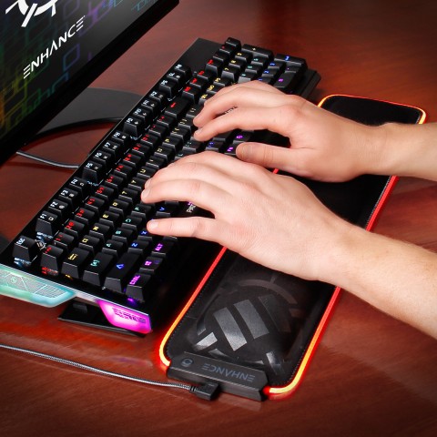 LED Gaming Keyboard Wrist Rest Pad with Soft Memory Foam Padding by ENHANCE - RGB Wrist Rest