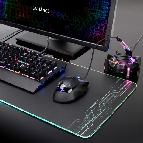 ENHANCE Extra Large LED Gaming Mouse Pad - Hard XXL Desk Mat with 7 Colors - Black