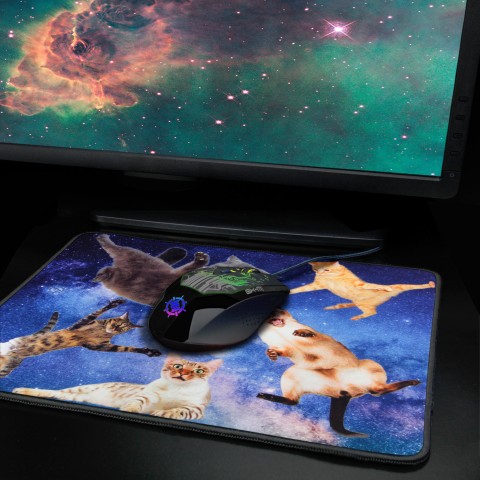 ENHANCE XL Funny Large Cat Gaming Mouse Pad with Cats Lost in Space - Black