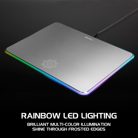 ENHANCE Aluminum LED Mouse Pad with Rainbow Illumination - Metal Alloy Finish - Silver