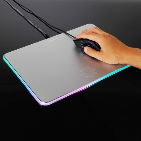 ENHANCE Aluminum LED Mouse Pad with Rainbow Illumination - Metal Alloy Finish - Silver