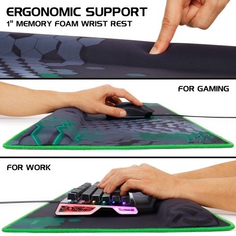 ENHANCE Large Extended Gaming Mouse Pad with Memory Foam Wrist Rest - Green XXL