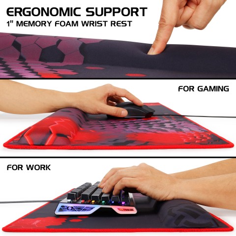 ENHANCE Large Extended Gaming Mouse Pad with Memory Foam Wrist Rest - Red XXL