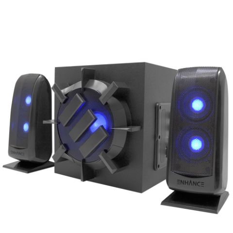 Computer Speaker Sound System - 2.1 Subwoofer with 80W Peak, LED Satellites - Black