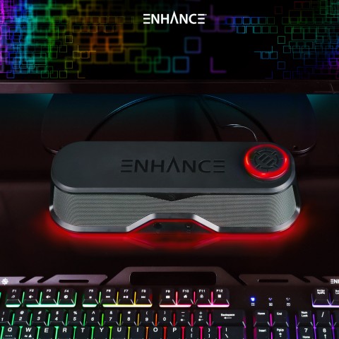 ENHANCE SB1 Computer Soundbar - Stereo Sound Computer Speakers, USB| 3.5mm AUX - Red
