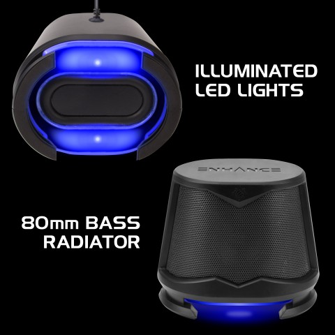 Computer Speakers USB Powered Blue LED Glow Lights 10W Peak Sound - Blue