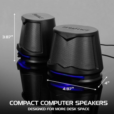 Computer Speakers USB Powered Blue LED Glow Lights 10W Peak Sound - Blue