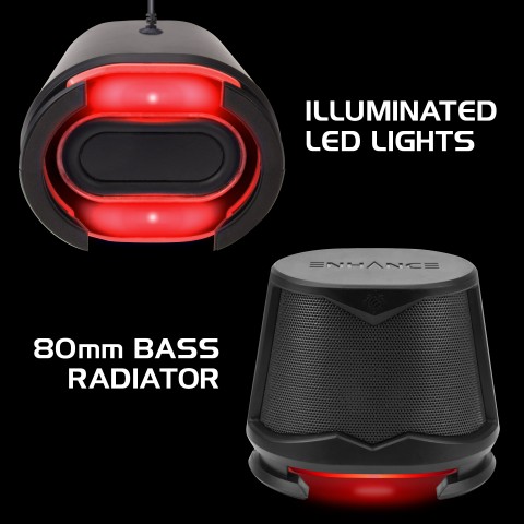Computer Speakers USB Powered Red LED Glow Lights 10W Peak Sound - Red
