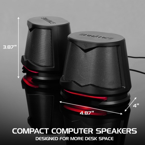 Computer Speakers USB Powered Red LED Glow Lights 10W Peak Sound - Red