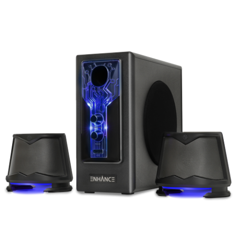 2.1 High Excursion Computer Speakers with Subwoofer - Blue LED Gaming Speakers - Blue