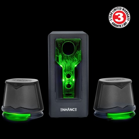 2.1 High Excursion Computer Speakers with Subwoofer - Green LED Gaming Speakers - Green