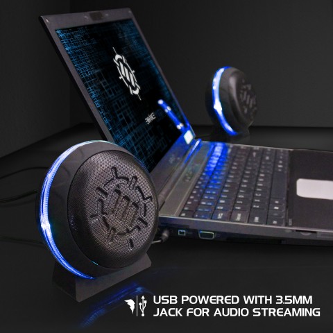 LED Gaming Speakers with In-Line Volume Control & Powerful 5W Drivers - Blue