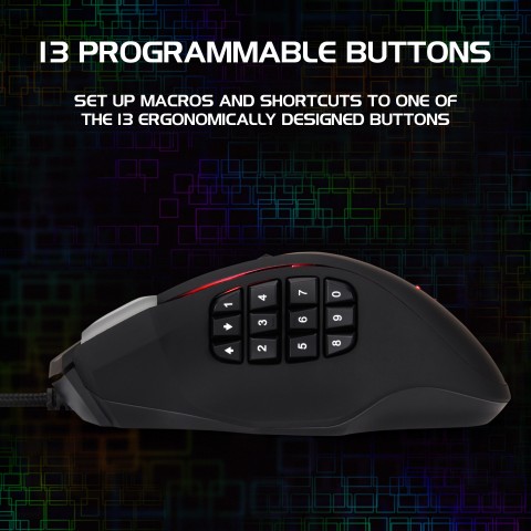 ENHANCE Theorem 2 MMO Gaming Mouse with 13 Programmable Side Buttons - Black