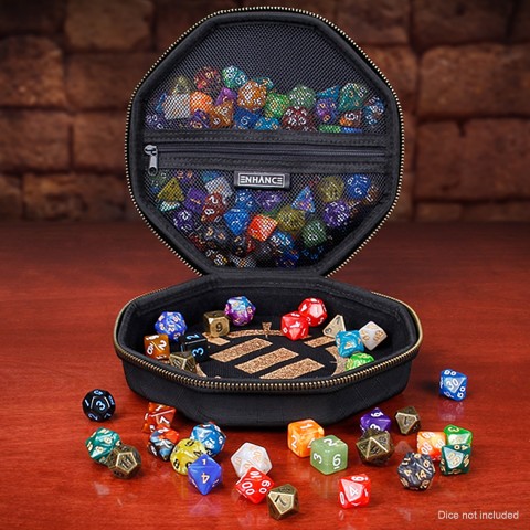 ENHANCE Tabletop Gaming Dice Case and Rolling Tray - Storage for up to 150 Dice - Black and Bronze