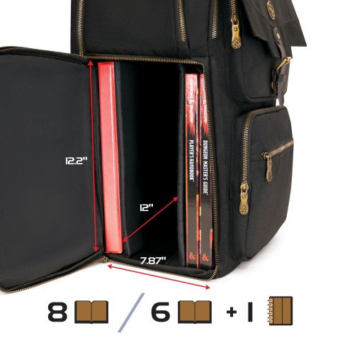 ENHANCE DnD Backpack - RPG DM Bag for Dungeons and Dragons fits 6-8 Books - Black