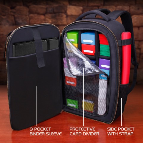 ENHANCE MTG Backpack for Deck Boxes, Sleeved Cards, Playmat (Black) - Black