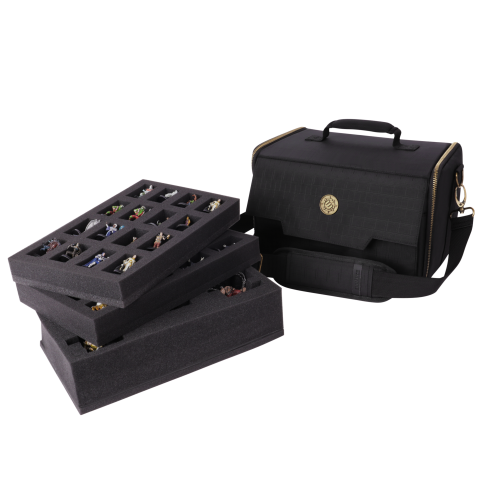 ENHANCE Miniature Figure Satchel - Carrying Case for 32 Minis + Custom Foam Tray - Black