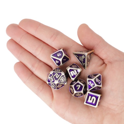 ENHANCE DnD 7pc Metal Dice with 2-in-1 Dice Bag/Tray (Collector Edition Purple) - Dragon Purple