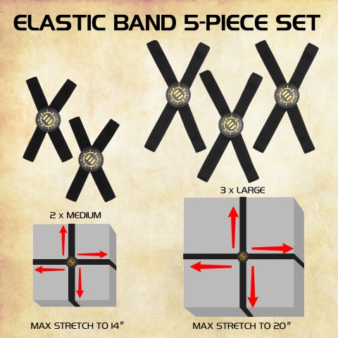 ENHANCE Board Game Bands - Elastic Box Bands with Textured Grip (Set of 5) - Black