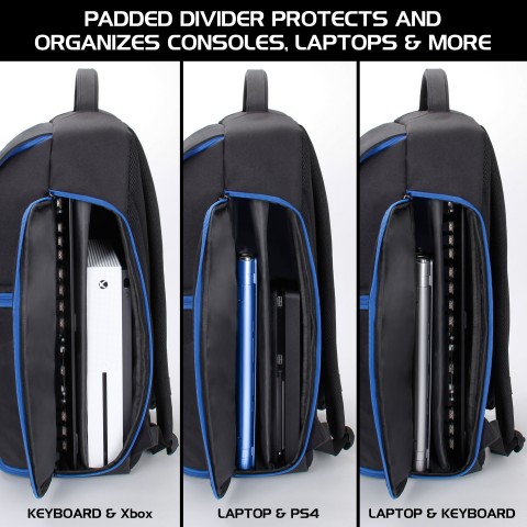 ENHANCE Gaming Console Backpack - Compatible with PS5 , PS4 Pro & PS4 - Blue