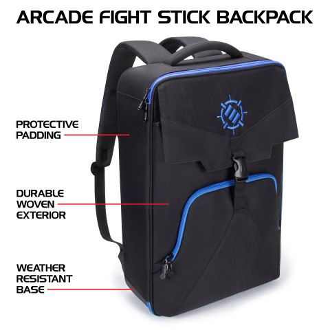 ENHANCE Arcade Fight Stick Backpack Travel Bag - Gaming Joystick Controller Fightstick Case with Joystick Shield Customizable Interior