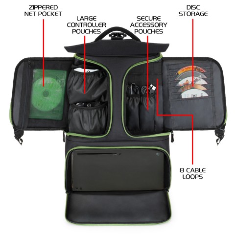 ENHANCE Gaming Backpack for Xbox Sereies X , S with Storage Compartments - Green X